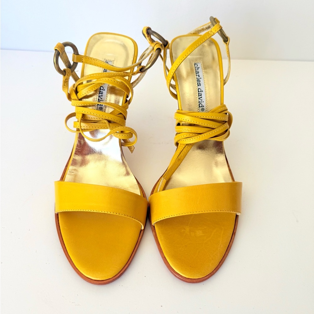 Charles David Mustard Yellow Strappy Sandals - Picture 1 of 9